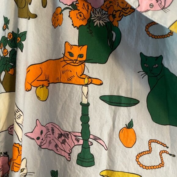 Hanna Andersson Baggu Cat Table Talk Women’s Long Sleeved Button Up Shirt S - Picture 6 of 15